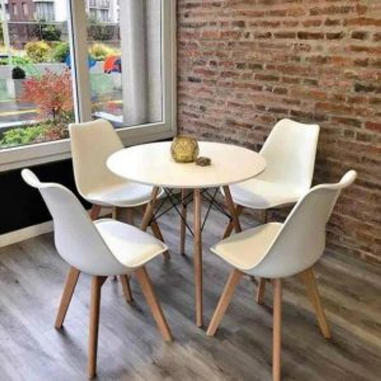 Comedor Denver blanco redondo 100 cm con 4 Sillas Tulip 6