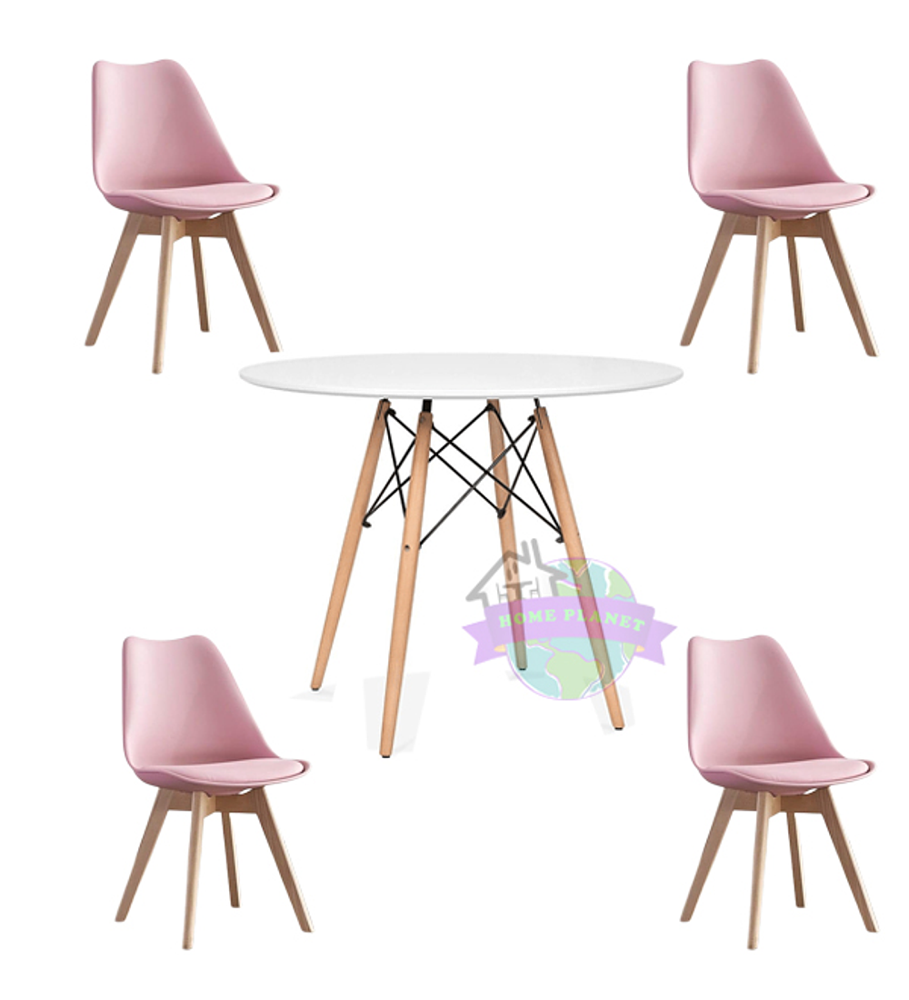 Comedor Sidney blanco redondo 100 cm con 4 Sillas Tulip