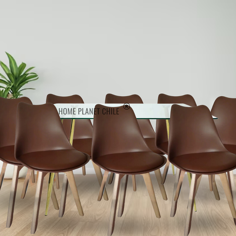 Comedor Buzios Gold rectangular vidrio 160x90 cm con 8 Sillas Tulip 6