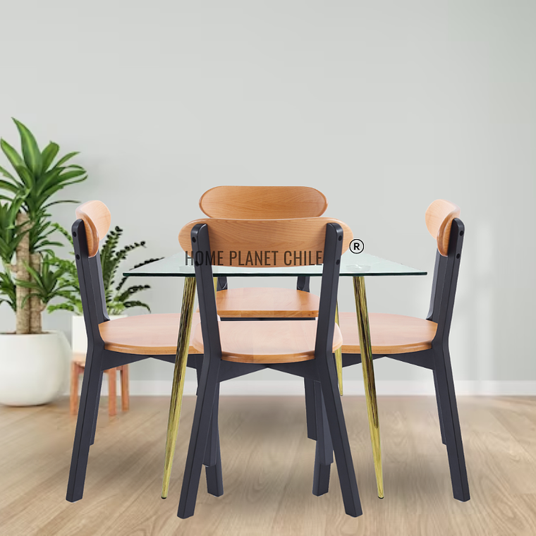 Comedor Recife cuadrado vidrio con 4 Sillas Fresno de Madera 1