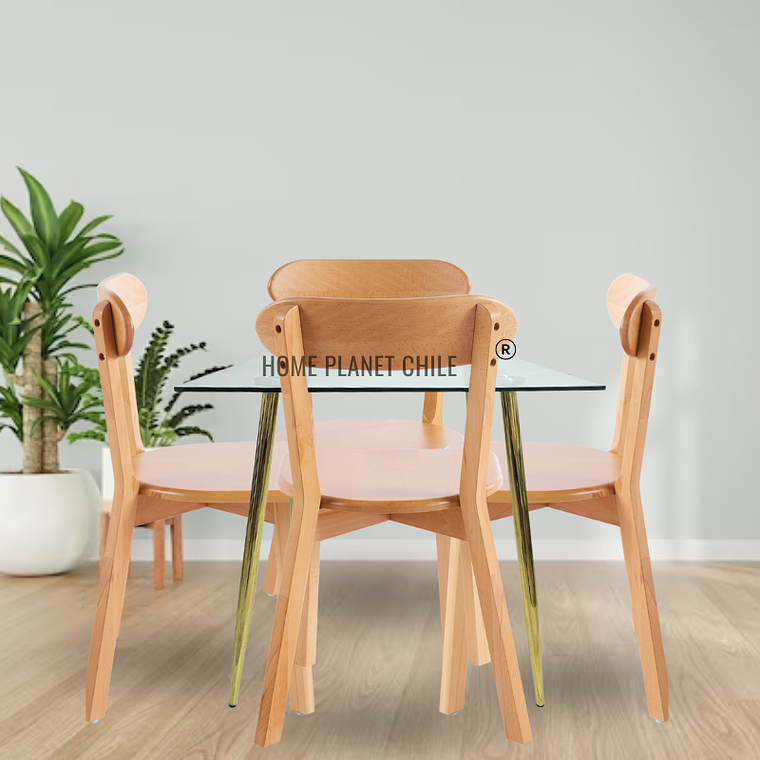 Comedor Recife cuadrado vidrio con 4 Sillas Fresno de Madera 2