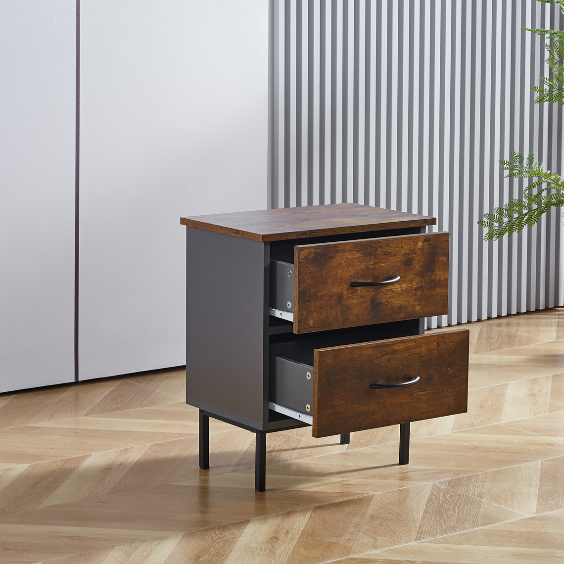 Velador Dos Cajones Metal Rústico 7