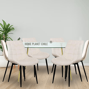 Comedor Vintage Gold 160x90 cm con 6 Sillas Capitone Black
