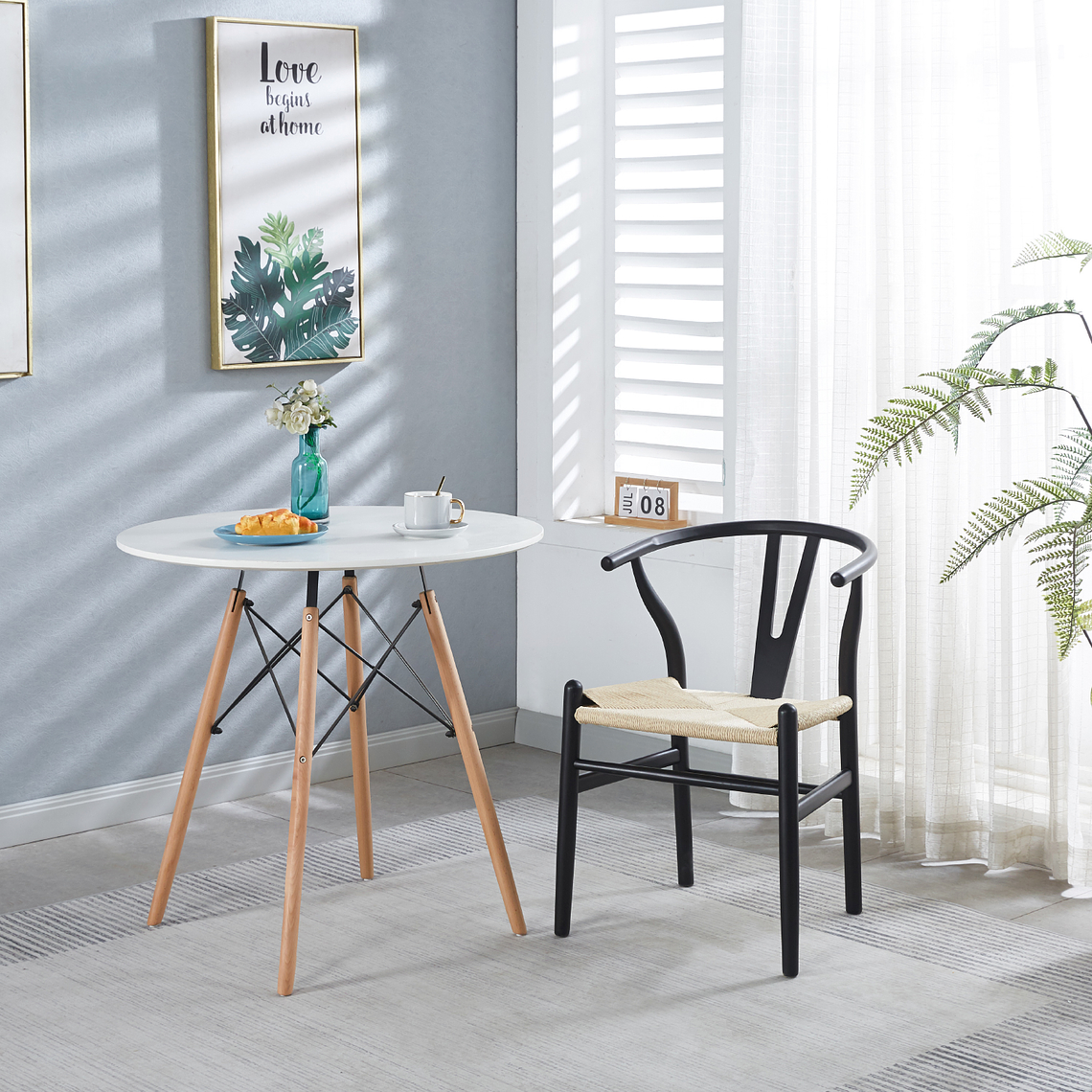 Silla Wishbone madera negra e hilo de cuerda 7