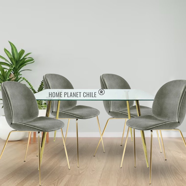 Comedor Sena Gold rectangular vidrio 160x90 cm con 4 Sillas Sena Velvet 11