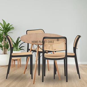 Comedor Brown redondo madera 80 cm con 4 Sillas Delta Brown de terraza