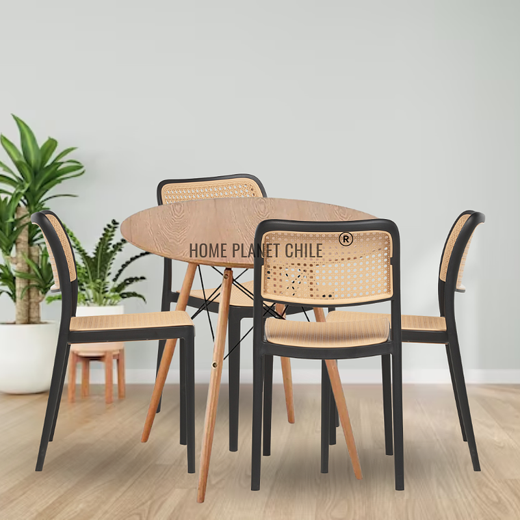 Comedor Brown redondo madera 80 cm con 4 Sillas Delta Brown de terraza 2