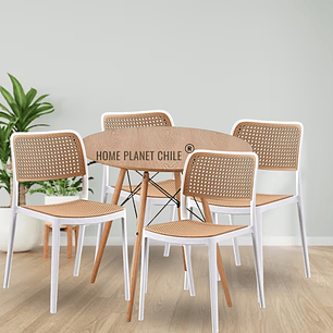 Comedor Brown redondo madera 80 cm con 4 Sillas Delta Brown de terraza