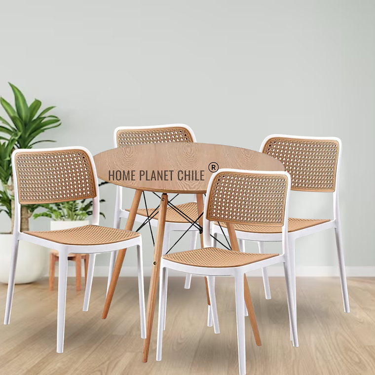 Comedor Brown redondo madera 80 cm con 4 Sillas Delta Brown de terraza 1