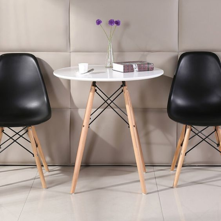 Comedor Argel redondo blanco 80 cm con 2 Sillas Eames 3