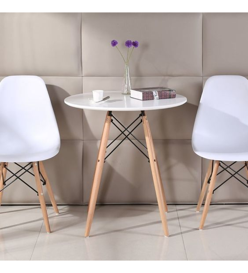 Comedor Argel redondo blanco 80 cm con 2 Sillas Eames