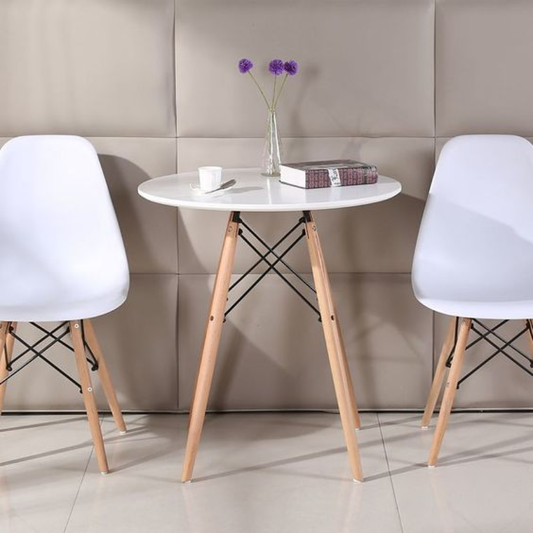 Comedor Argel redondo blanco 80 cm con 2 Sillas Eames 2