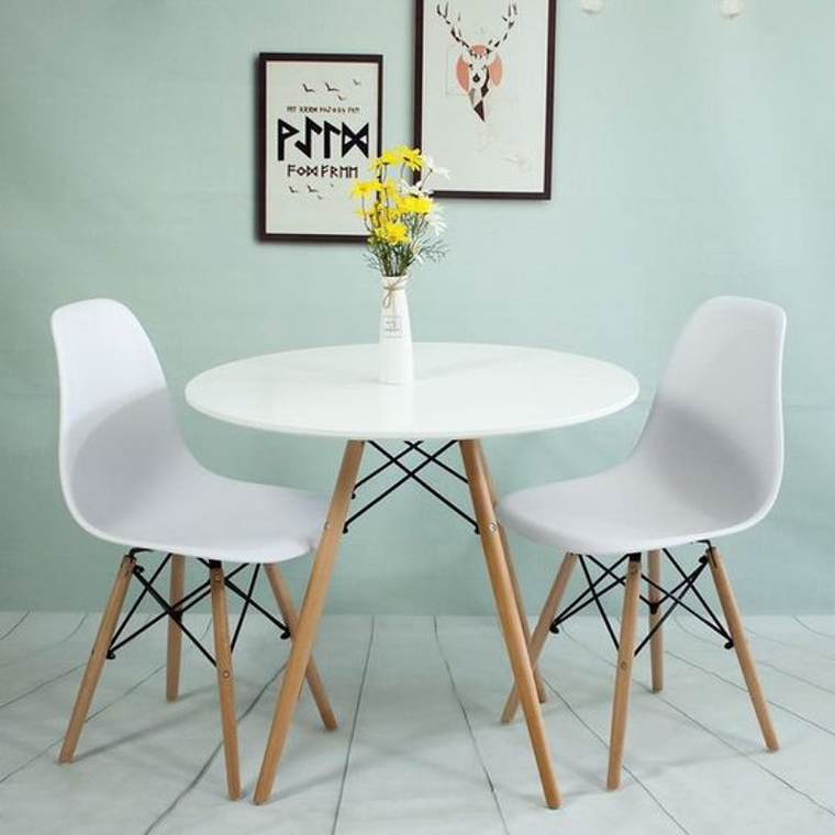 Comedor Argel redondo blanco 80 cm con 2 Sillas Eames 1