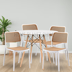 Comedor Brown redondo blanco  80 cm con 4 Sillas Delta Brown de terraza