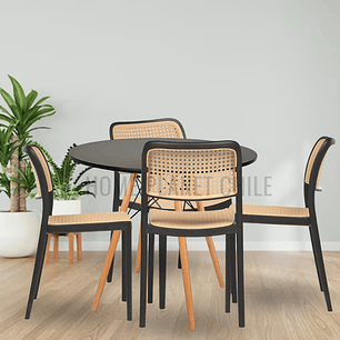 Comedor Brown redondo negro 80 cm con 4 Sillas Delta Brown de terraza