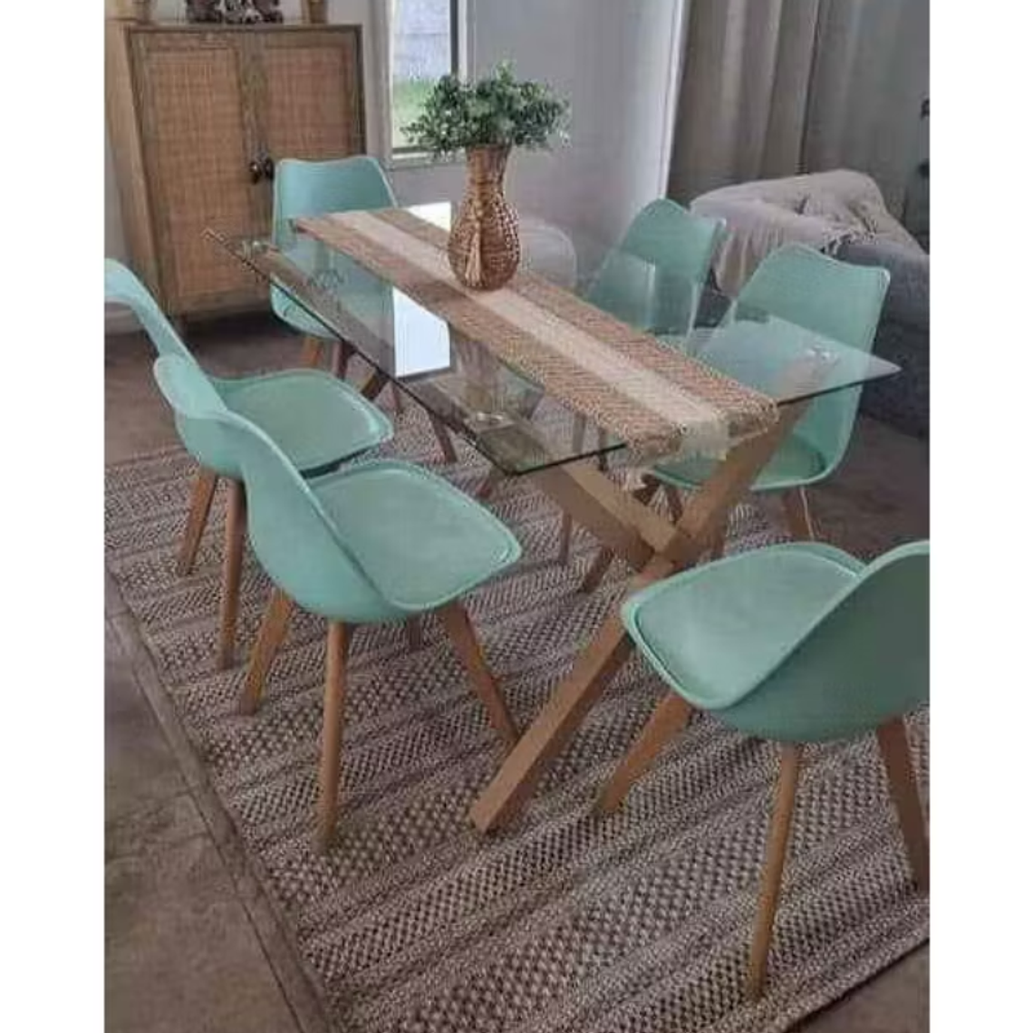 Comedor Estocolmo rectangular vidrio 140x90 cm con 6 Sillas Tulip 1