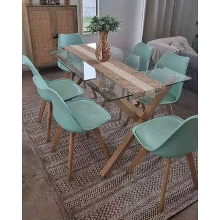 Comedor Estocolmo rectangular vidrio 140x80 cm con 6 Sillas Tulip 5