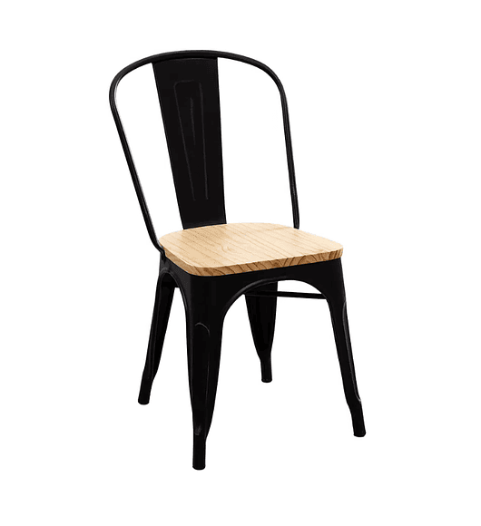 Silla Tolix negra con asiento madera clara