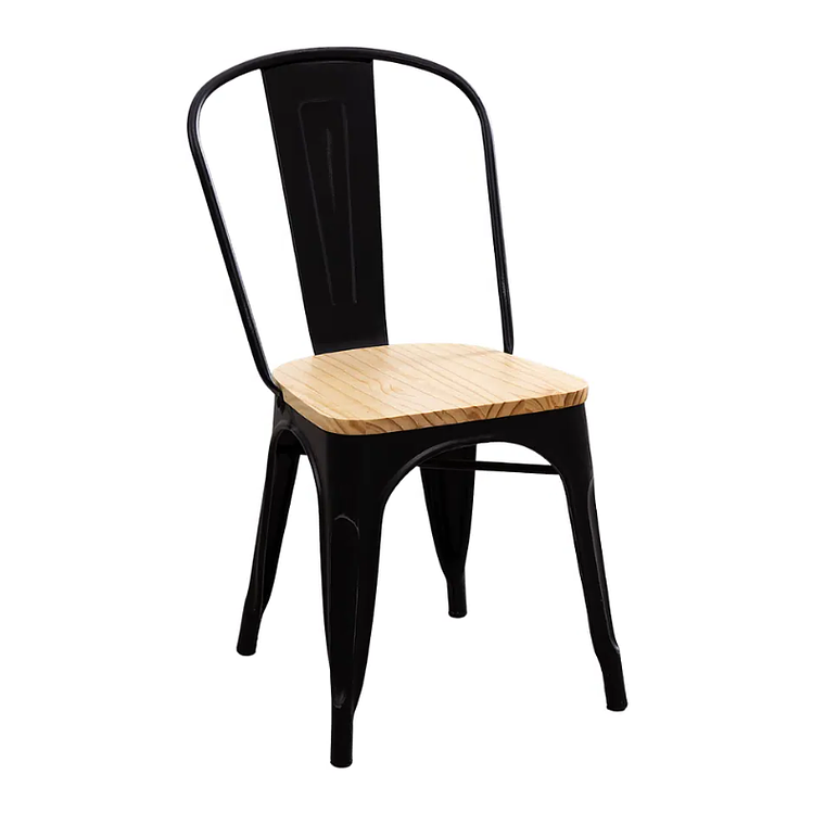 Pack 4 Sillas Tolix con asiento madera clara 2