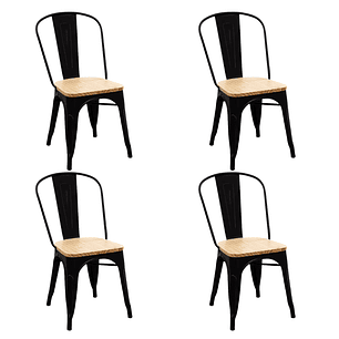 Pack 4 Sillas Tolix con asiento madera clara