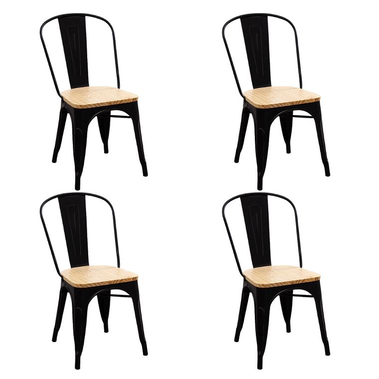Pack 4 Sillas Tolix con asiento madera clara 1