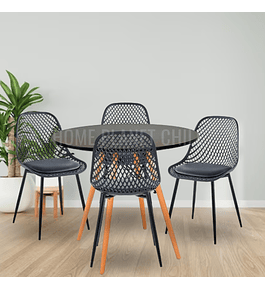 Comedor Europa redondo negro 80 cm con 4 Sillas Europa negras