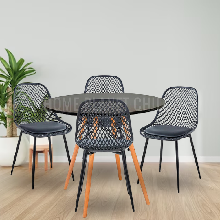 Comedor Europa redondo negro 80 cm con 4 Sillas Europa negras 1