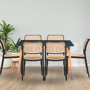 Comedor Brown rectangular negro 120x80 cm con 6 Sillas Delta Brown negras