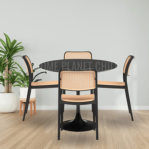 Comedor Francfort redondo negro 80 cm con 4 Sillas Delta Brown negras