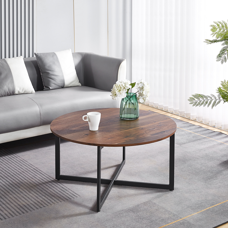 Mesa de centro 80 cm redonda - madera oscura walnut 1