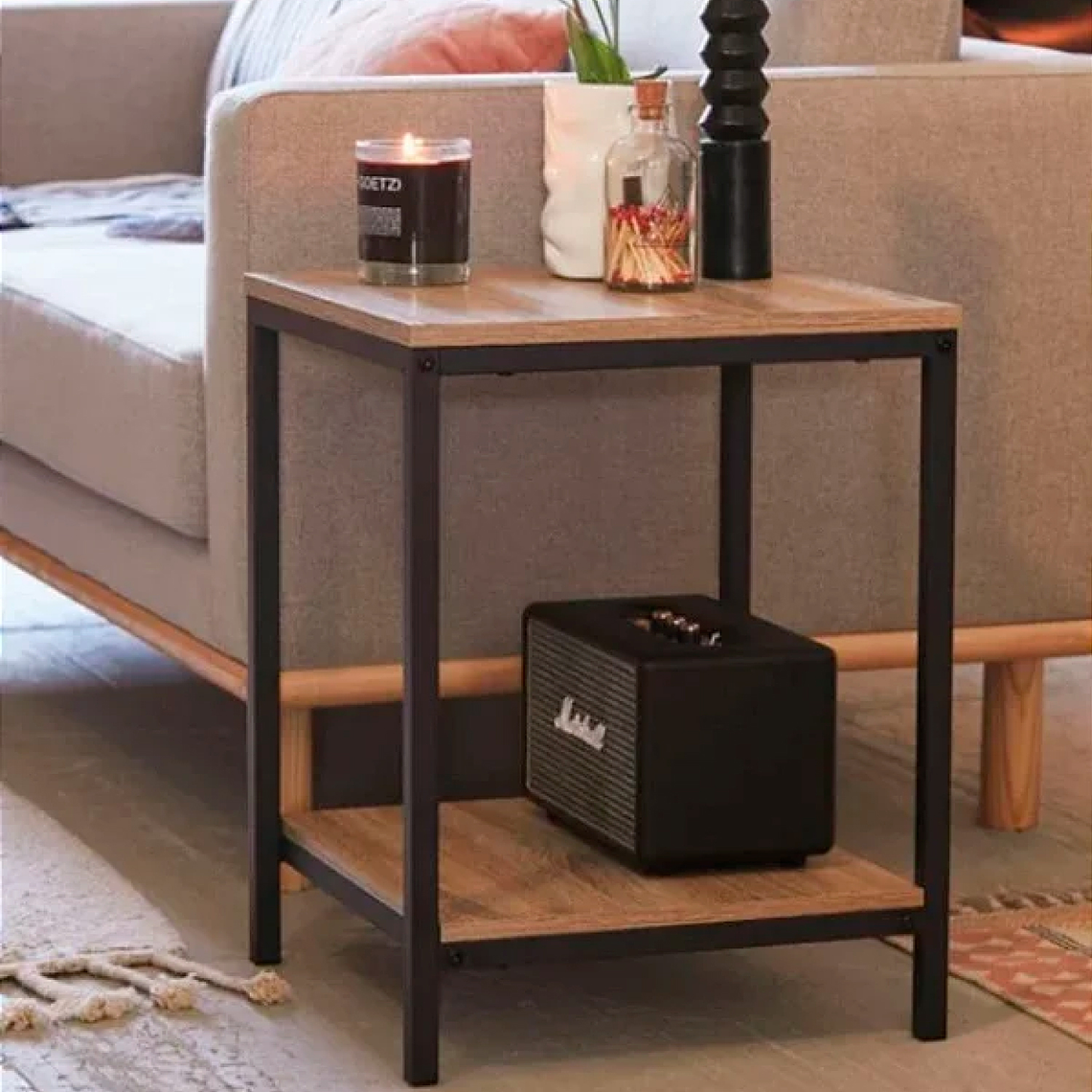 Velador Mesa Lateral de 2 Niveles - Madera clara 1