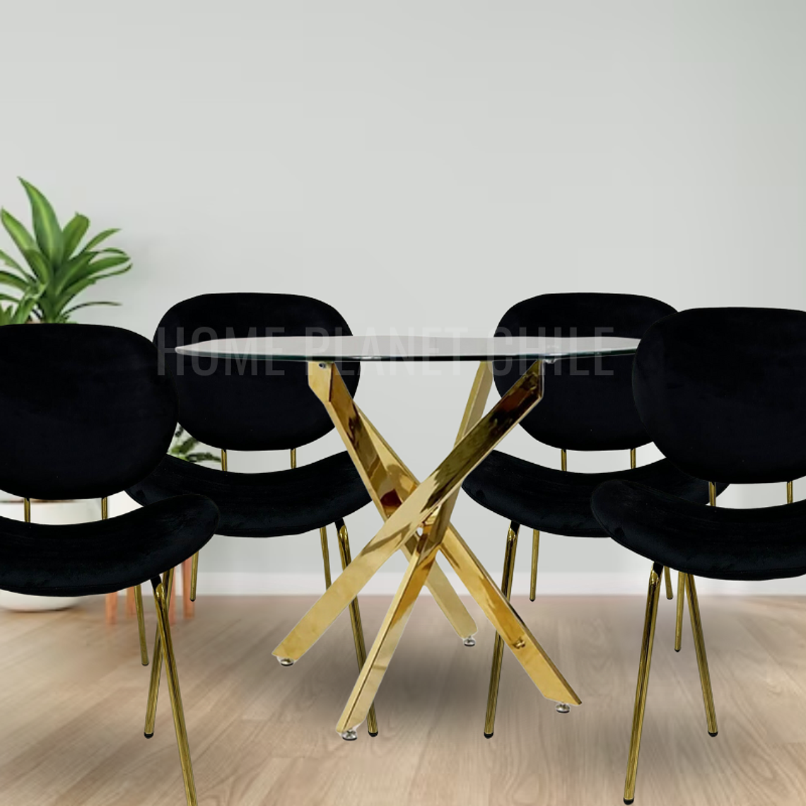 Comedor Ribe redondo vidrio 80 cm con 4 Sillas Ribe Gold 3