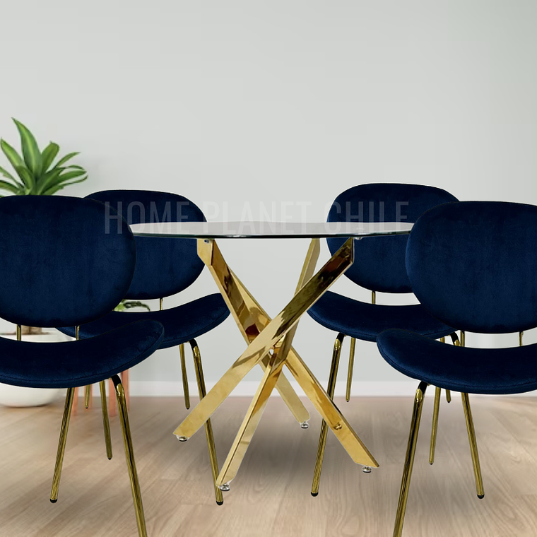Comedor Ribe redondo vidrio 100 cm con 4 Sillas Ribe Gold 5