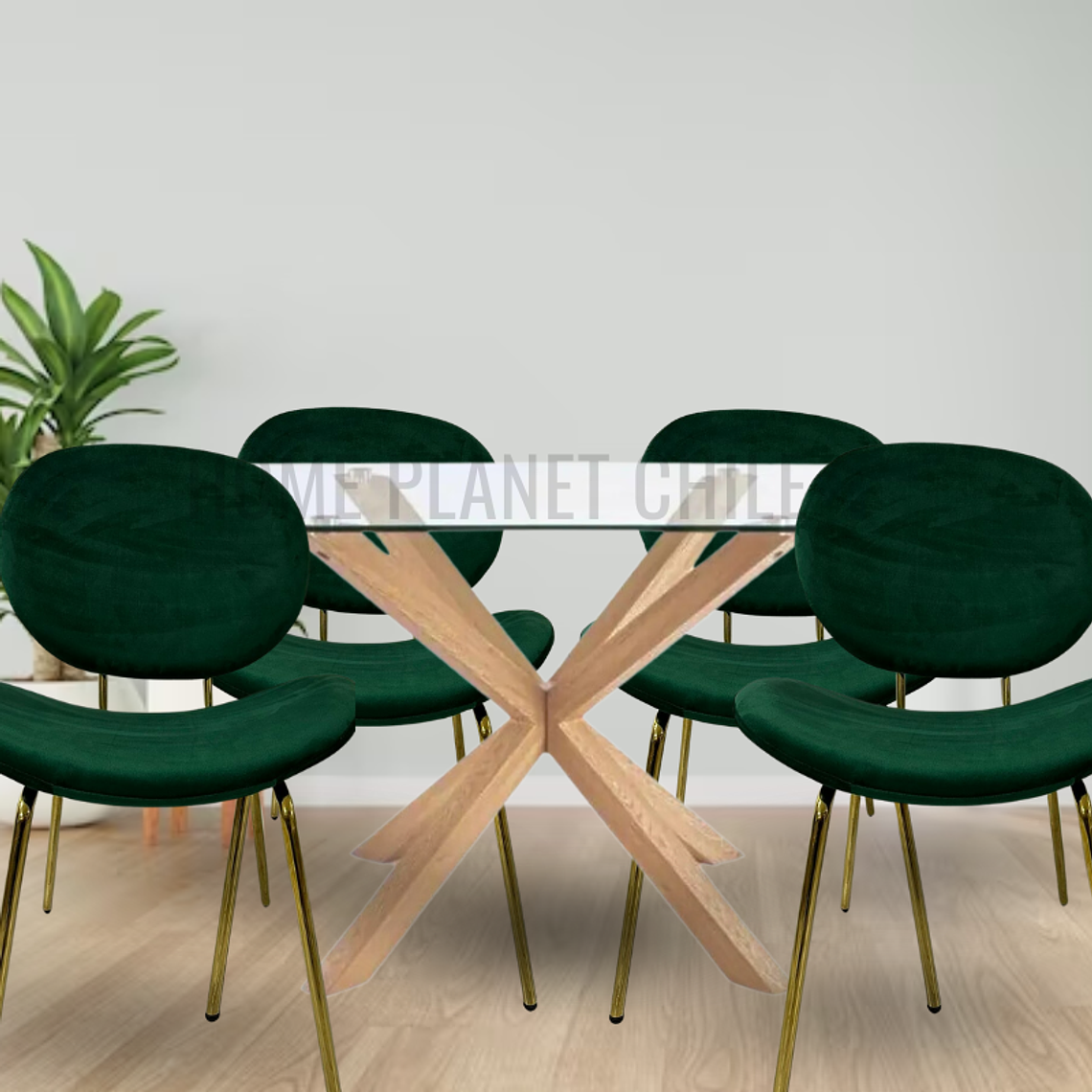 Comedor Boras rectangular vidrio 140x80 cm con 4 Sillas Ribe Gold 4