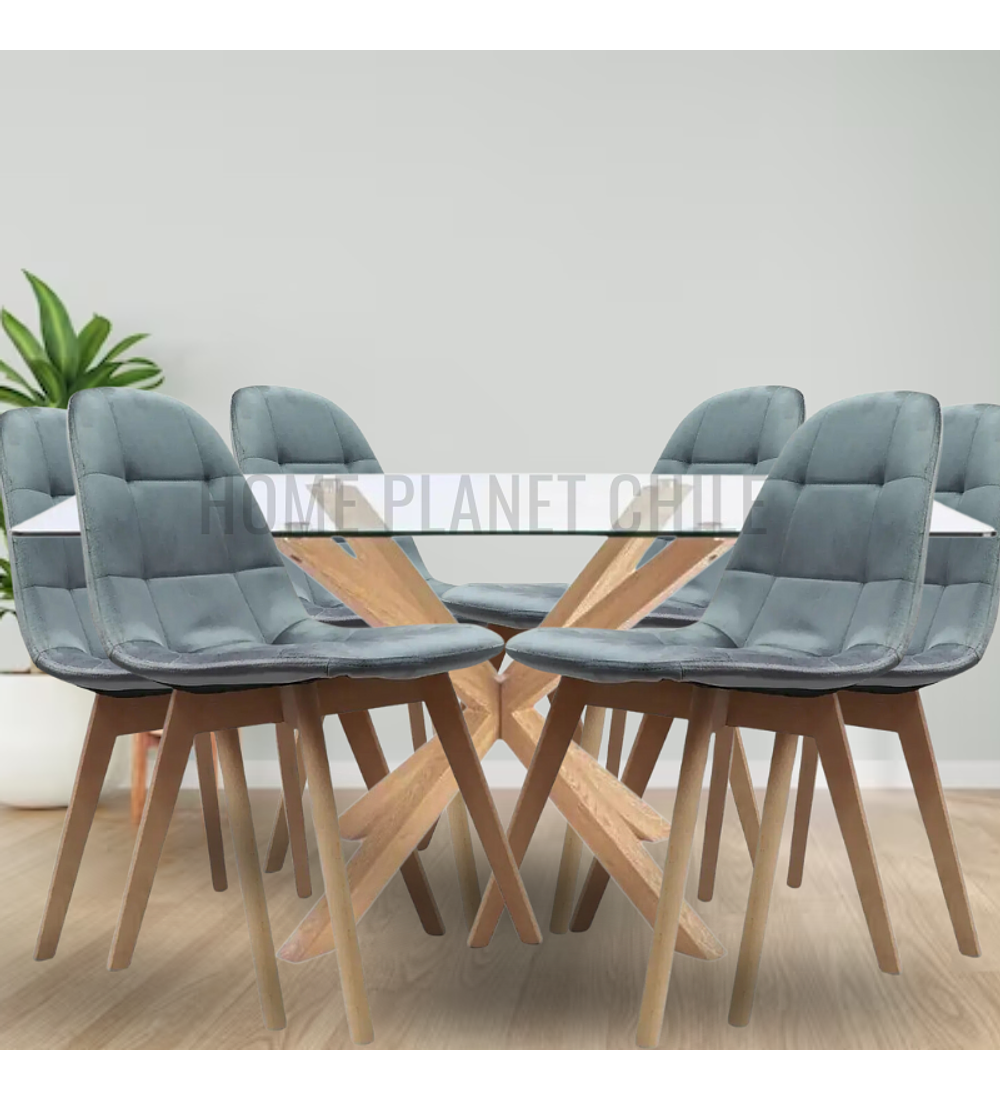 Comedor Argos rectangular 160x90 cm con 6 Sillas Buckle Velvet