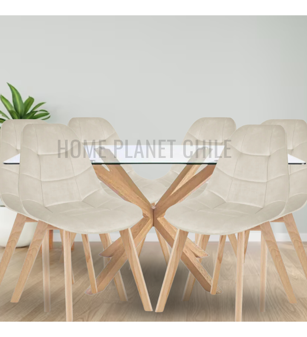 Comedor Argos rectangular 160x90 cm con 6 Sillas Buckle Velvet