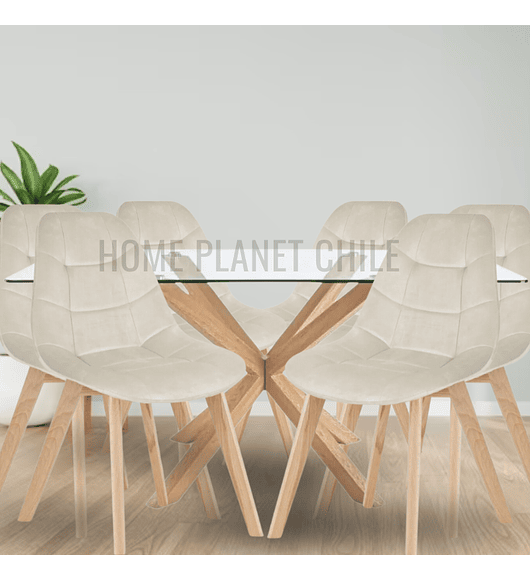 Comedor Argos rectangular 160x90 cm con 6 Sillas Buckle Velvet