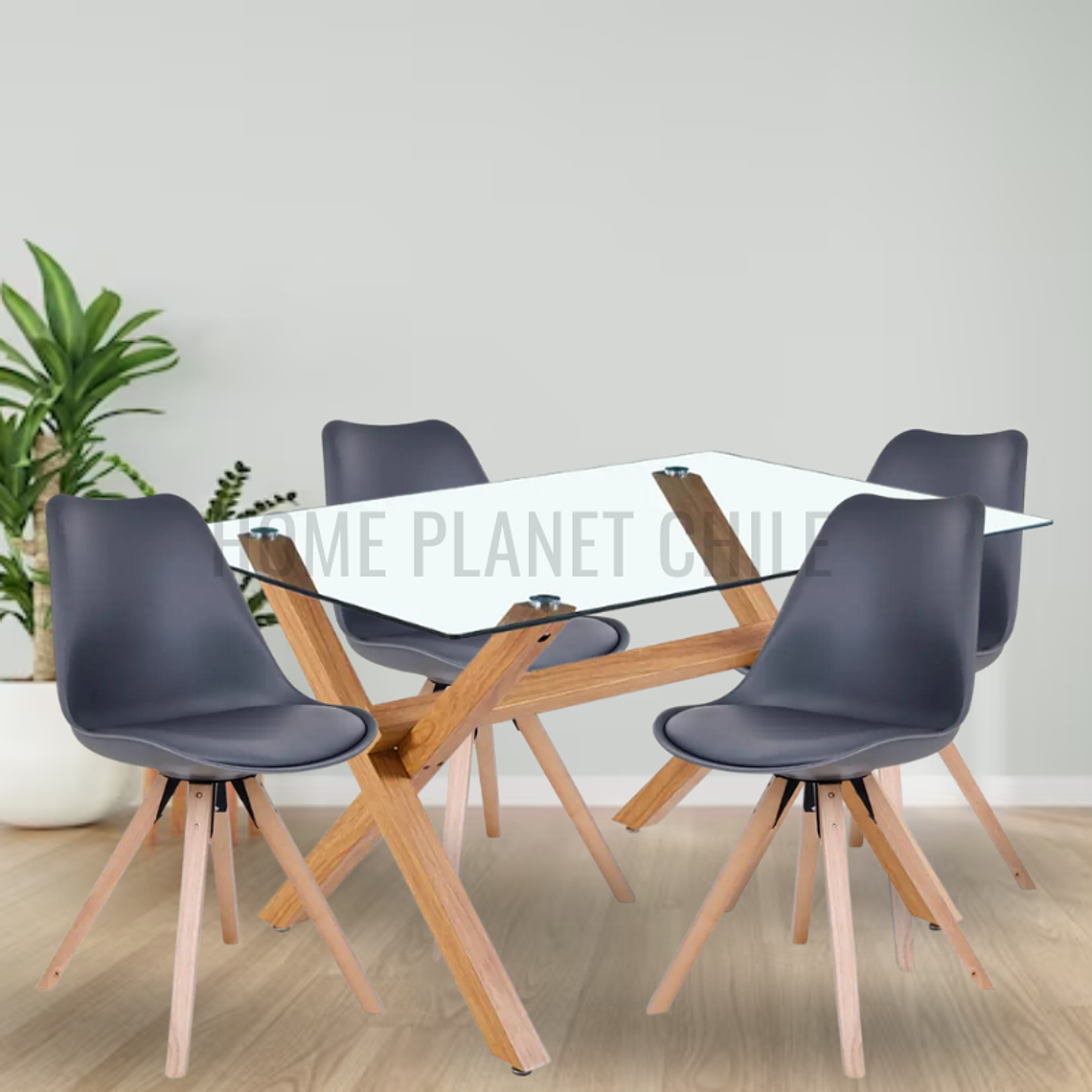 Comedor Larvik rectangular vidrio 140x80 cm con 4 Sillas tulip Artic 1
