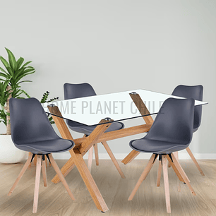 Comedor Larvik rectangular vidrio 140x80 cm con 4 Sillas tulip Artic
