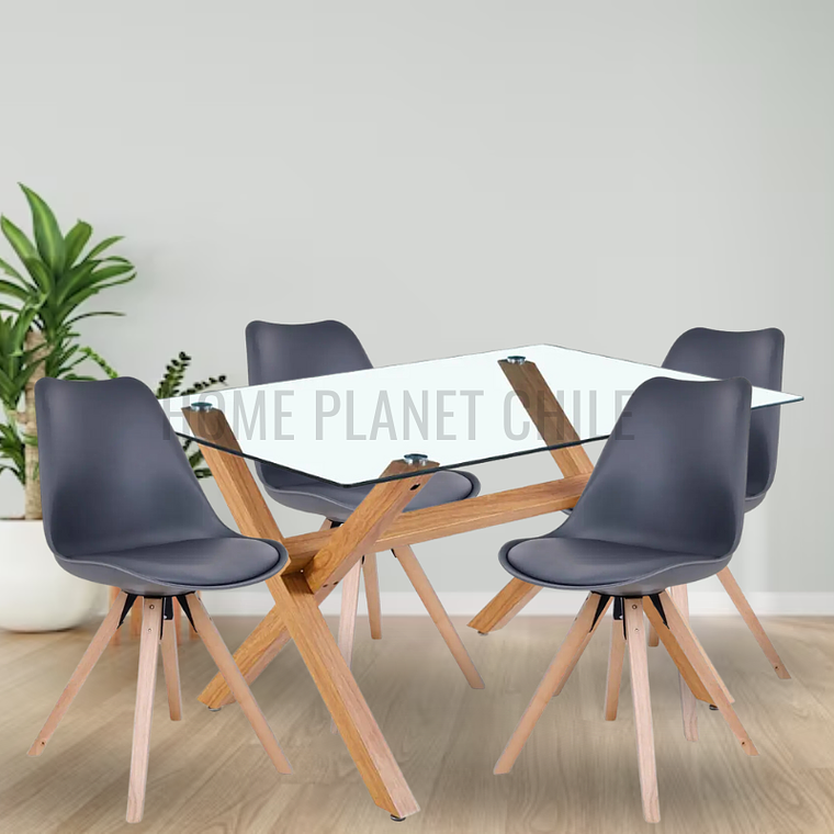 Comedor Larvik rectangular vidrio 140x90 cm con 4 Sillas tulip Artic 2