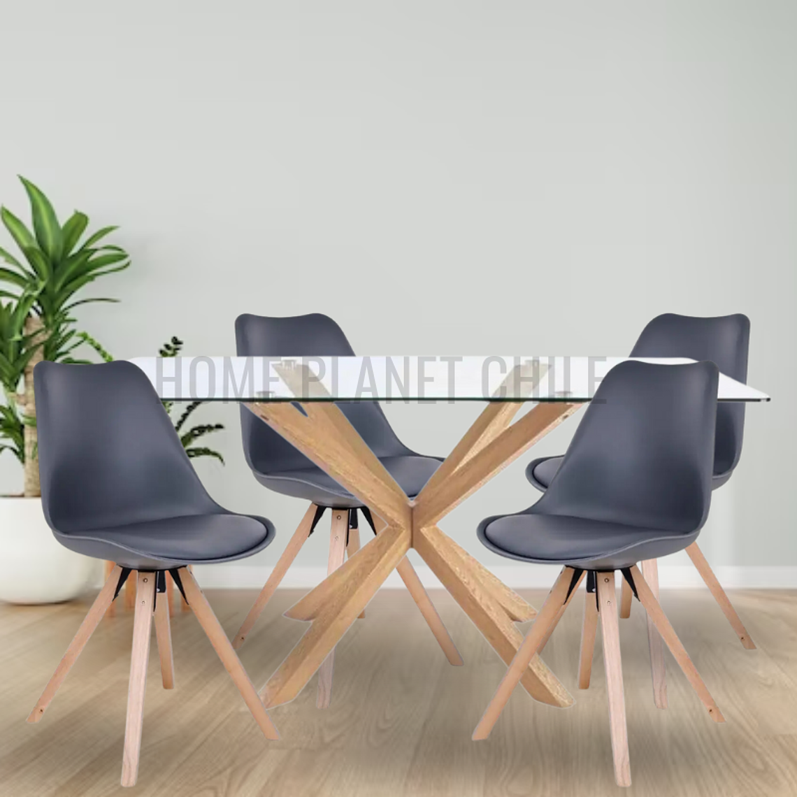 Comedor Larisa rectangular vidrio 140x80 cm con 4 Sillas tulip Artic 3