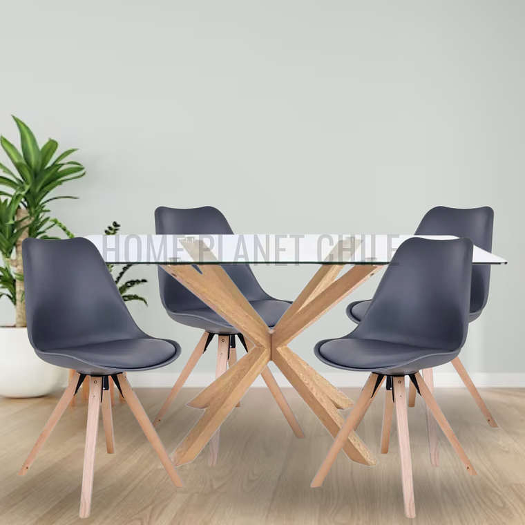 Comedor Larisa rectangular vidrio 140x80 cm con 4 Sillas tulip Artic 3