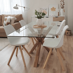 Comedor Larisa rectangular vidrio 140x80 cm con 4 Sillas tulip Artic