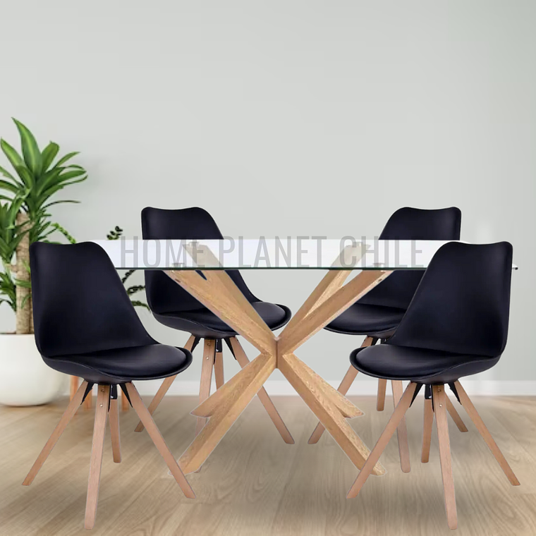 Comedor Larisa rectangular vidrio 160x90 cm con 4 Sillas tulip Artic 1