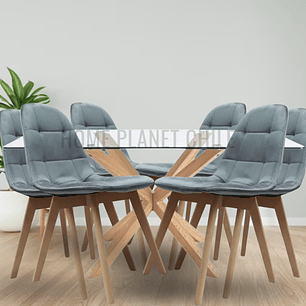 Comedor Argos rectangular 140x80 cm con 6 Sillas Buckle Velvet