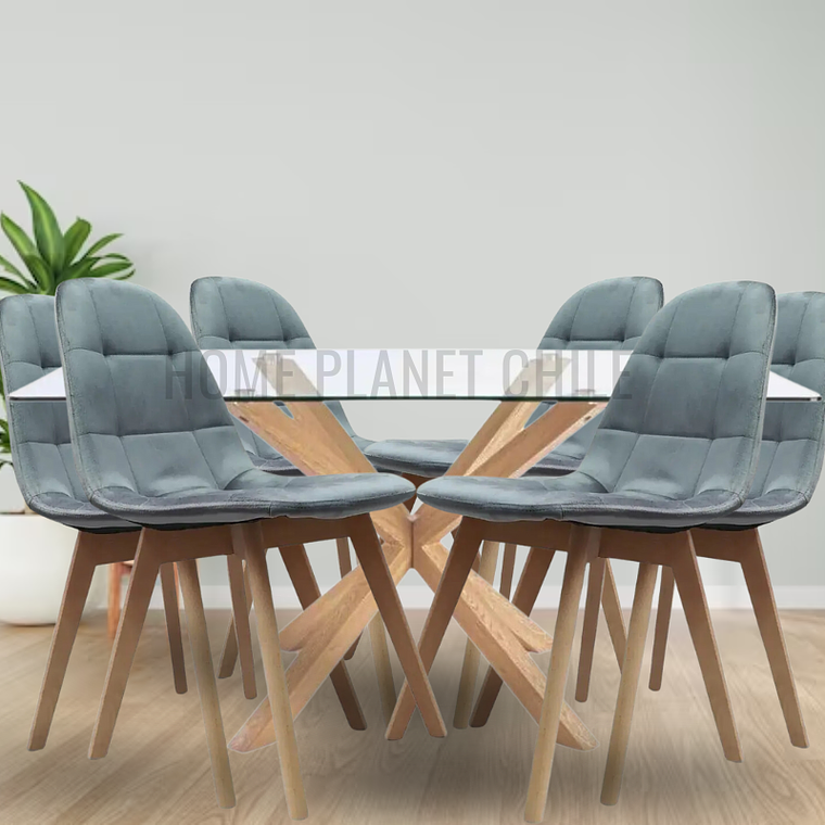 Comedor Argos rectangular 140x80 cm con 6 Sillas Buckle Velvet 1
