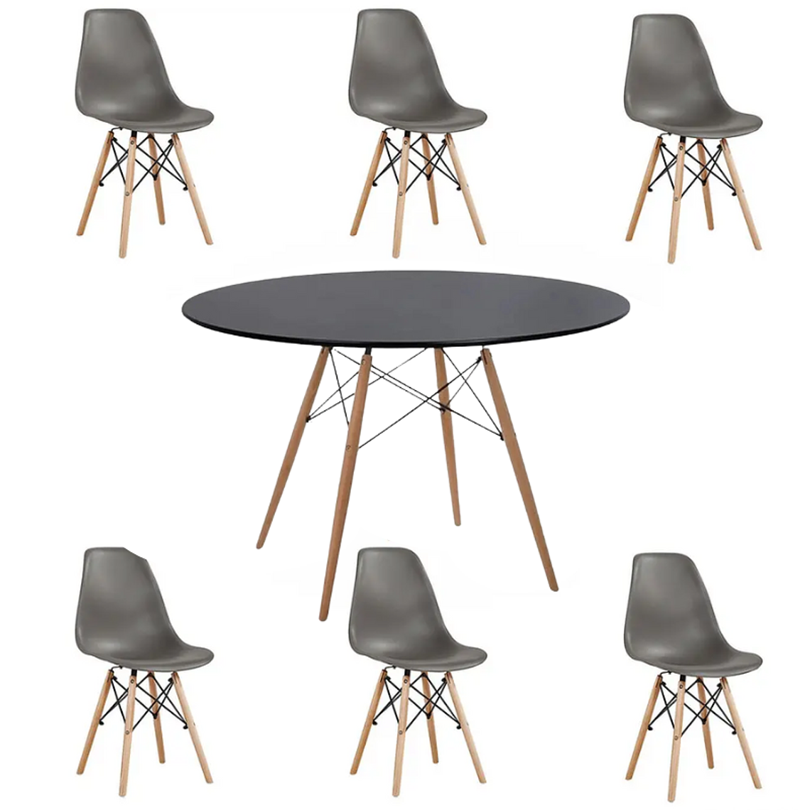 Comedor Oman redondo negro 120 cm con 6 Sillas Eames 2