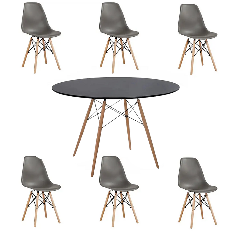 Comedor Oman redondo negro 120 cm con 6 Sillas Eames 2