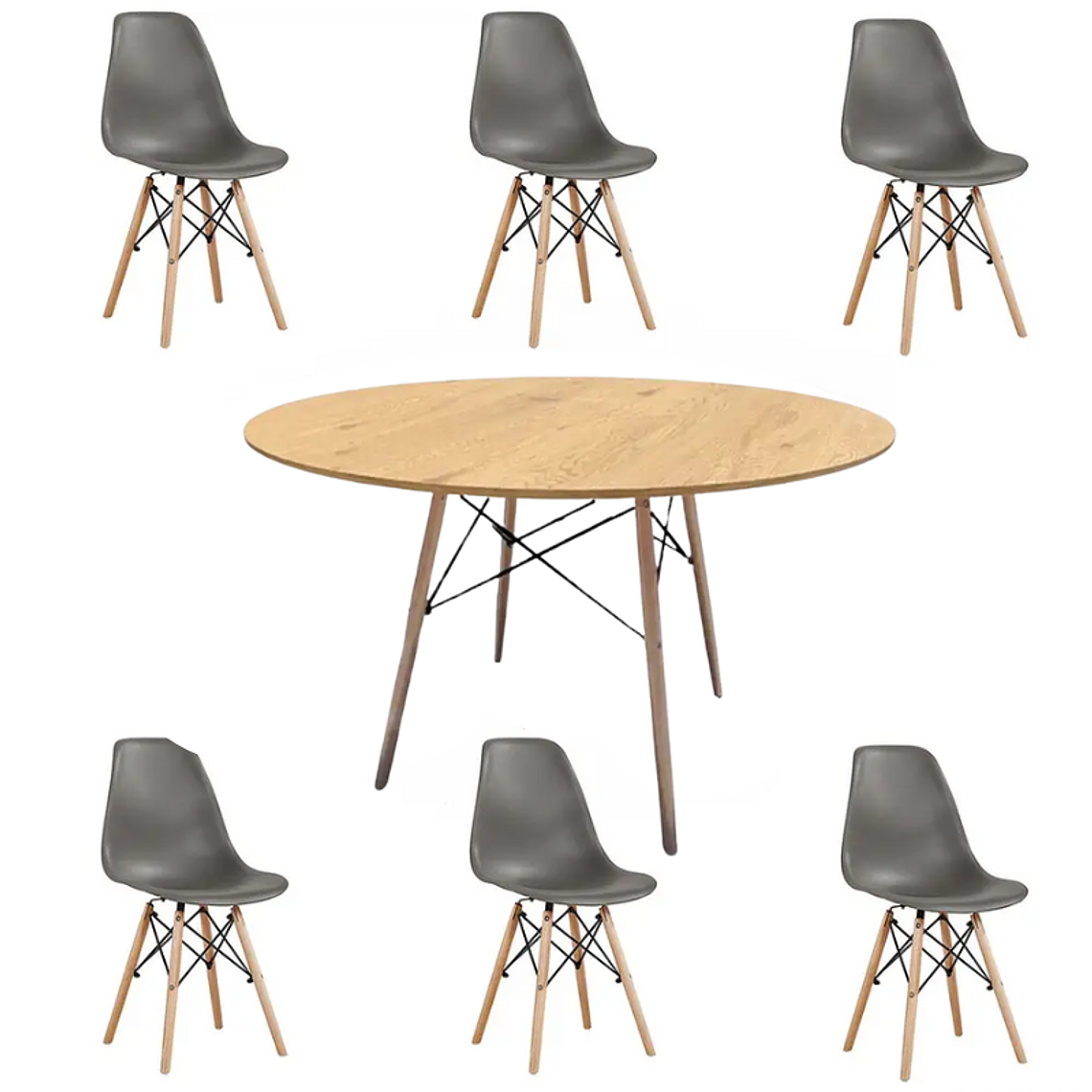 Comedor Oman redondo madera 120 cm con 6 Sillas Eames 3