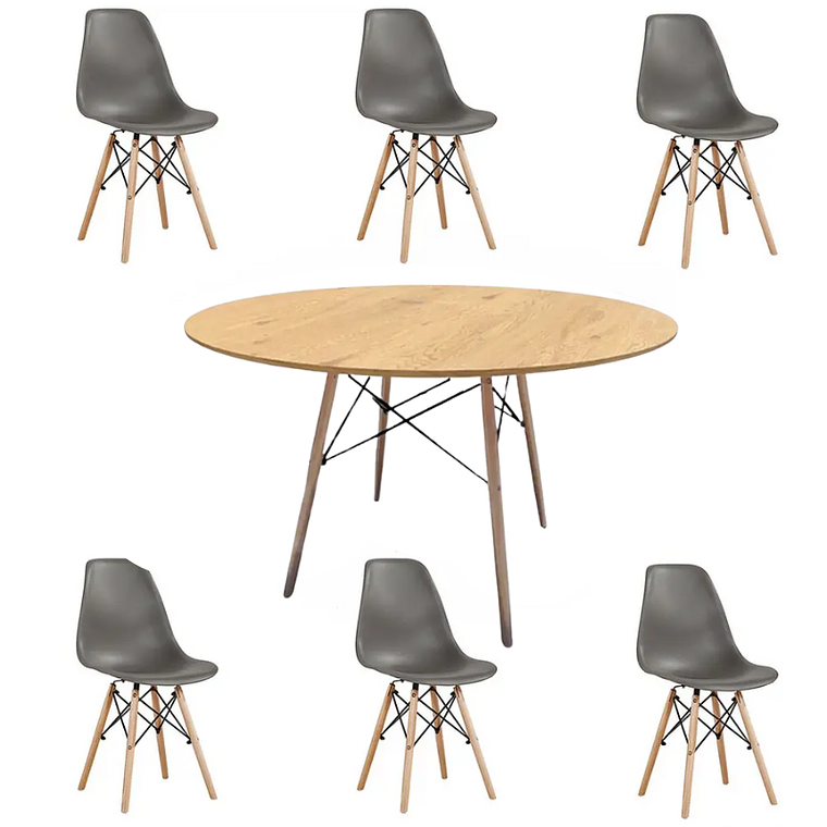Comedor Oman redondo madera 120 cm con 6 Sillas Eames 3